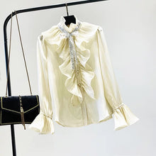 Load image into Gallery viewer, Chiffon Sequins Bow Tie Blouse