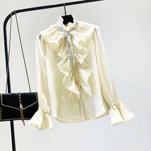 Chiffon Sequins Bow Tie Blouse