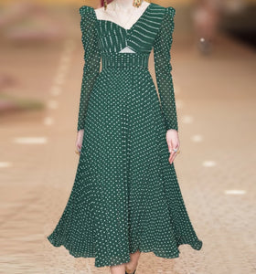 Green Runway Dot Hollow Out Dress