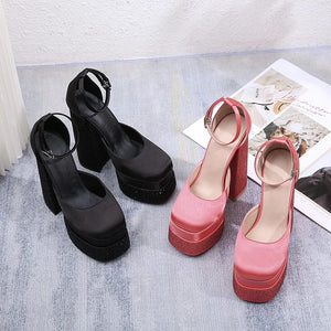 Luxury Satin Platform Chunky Shoes