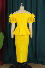 Load image into Gallery viewer, Yellow Lace Peplum Dress