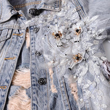 Load image into Gallery viewer, Flower Patch Ripped Denim Jacket