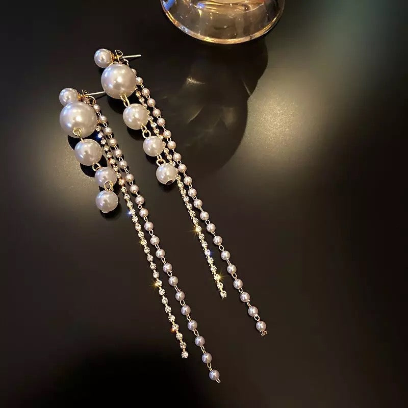 Pearl Long Tassel Earrings