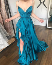 Load image into Gallery viewer, Ruffles High Slit Ruched Prom Dress
