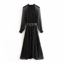 Load image into Gallery viewer, Polka Dot Print With Belt Chiffon Dress