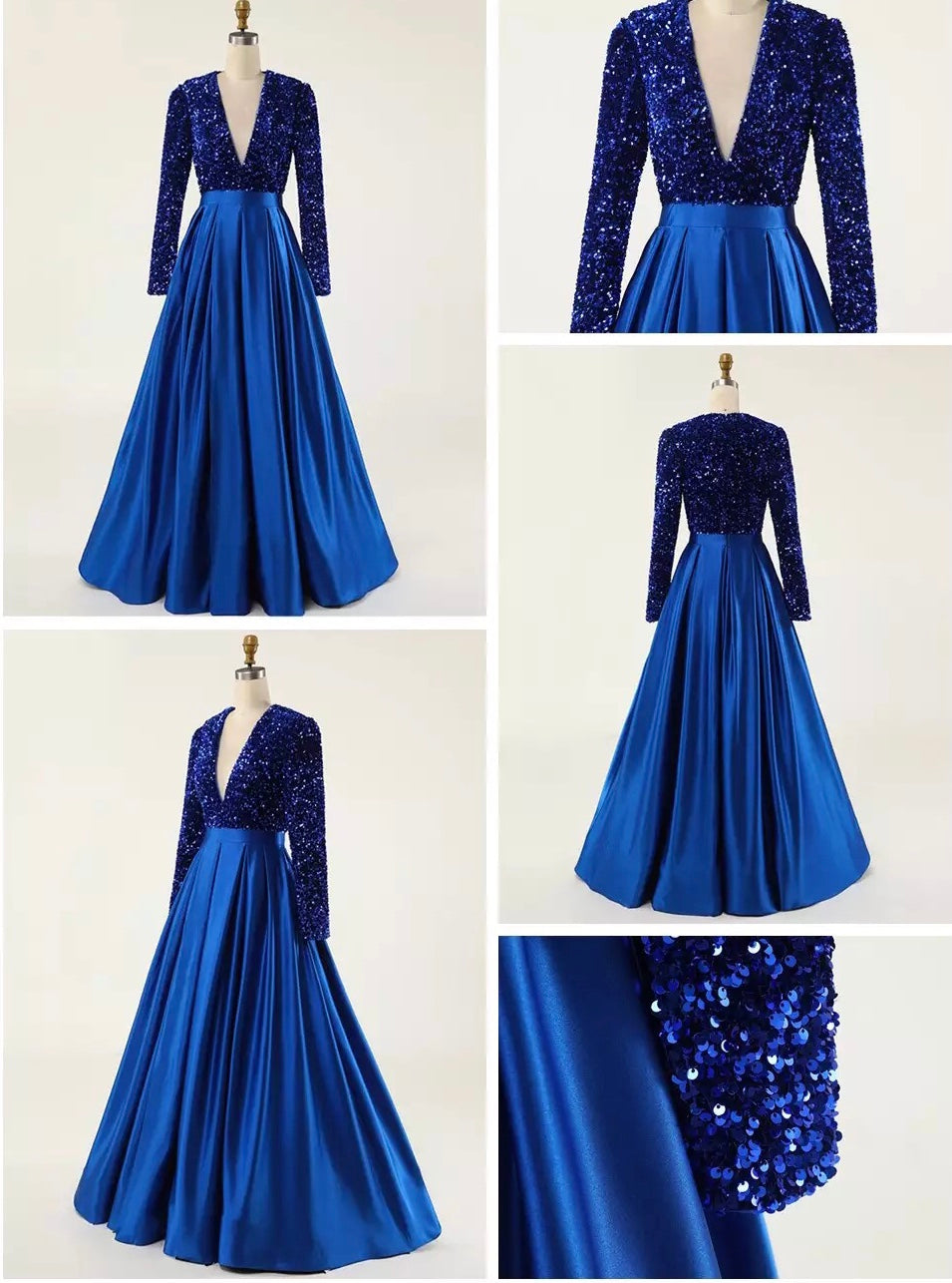 Deep V Neck Long Sequin Dress