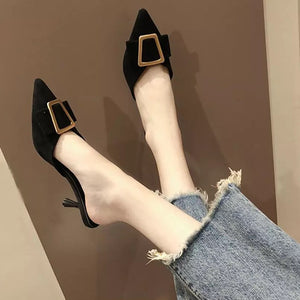 Pointed Buckle Heel Shoes
