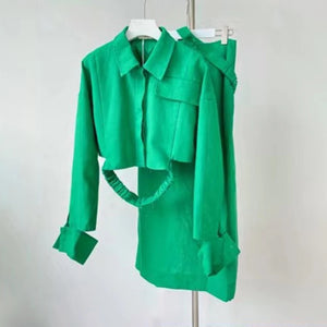 Lapel Cut Out Midi Two Piece Set