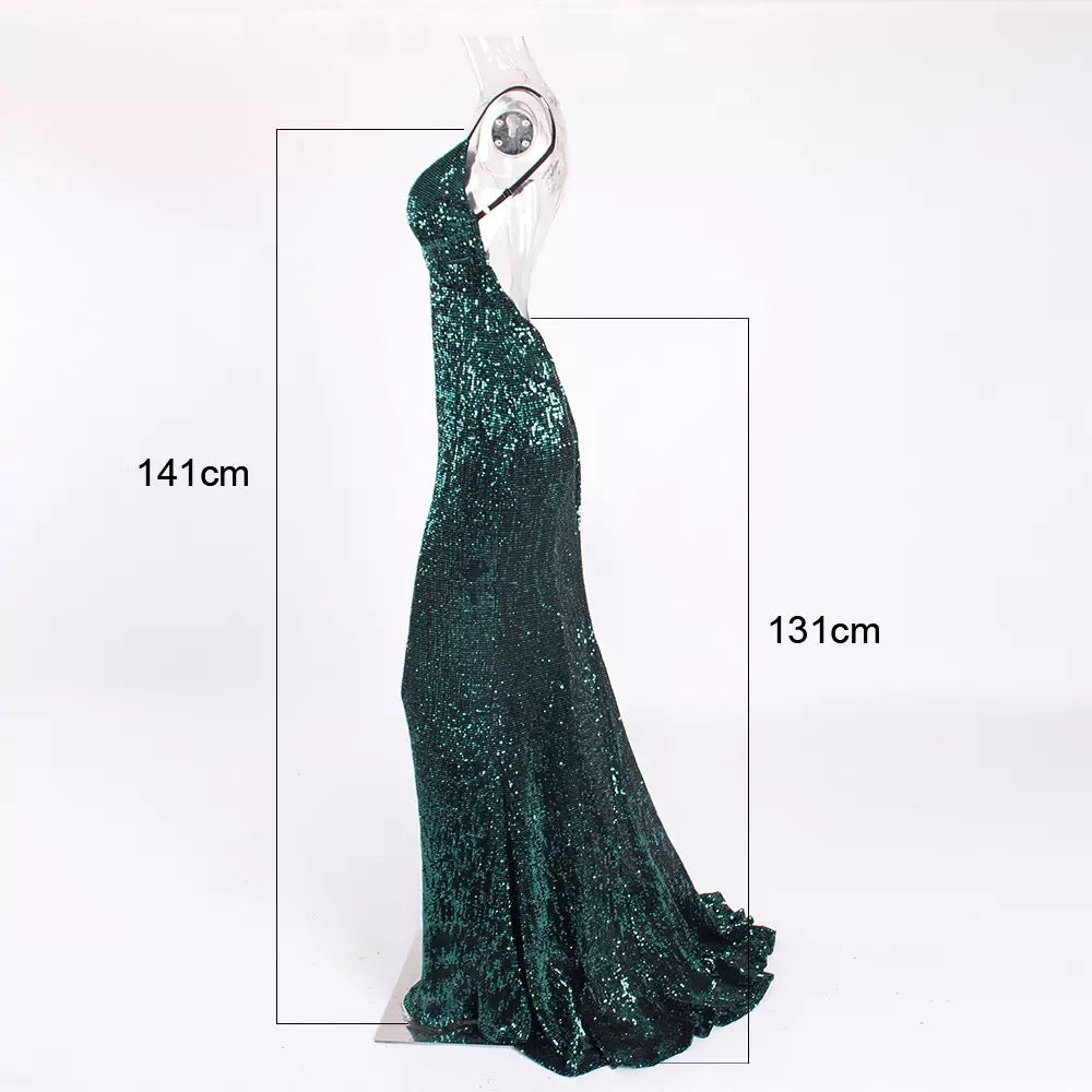Sequined Stretch Backless Evening Dress