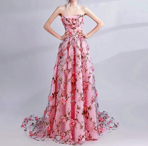 Appliqués Flower Lace Up Prom Dress