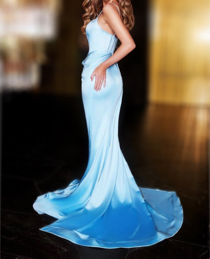 Satin High Split  train Mermaid Gown