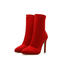 Load image into Gallery viewer, Silk Sock Stretch Stiletto Ankle Boots
