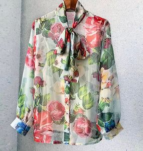 Floral Print Bowtie Shirt