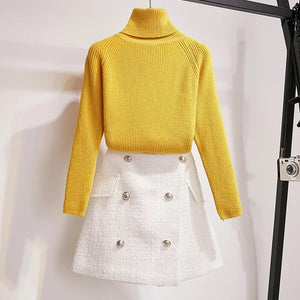 Knitted Sweater Skirt Two Piece Outfits