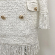 Cargar imagen en el visor de la galería, White Tassel Woolen Blazer Dress