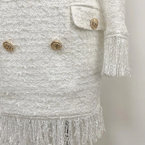 White Tassel Woolen Blazer Dress