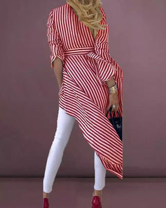 Striped Front Dip Hem Long Top