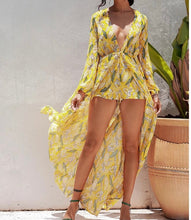Load image into Gallery viewer, Deep V-Neck Chiffon Print Jumpsuit