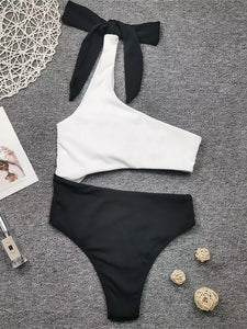 White Black Cut Out Swimwear