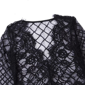 Black Lace Slim Bodysuit Blouse