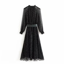Load image into Gallery viewer, Polka Dot Print With Belt Chiffon Dress