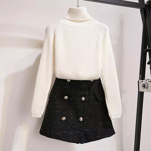 Knitted Sweater Skirt Two Piece Outfits