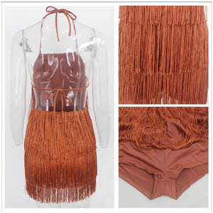 Tassel Fringe Halter Romper