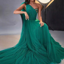 Load image into Gallery viewer, Cape Sleeve Ruffled Tulle Prom Evening Dress