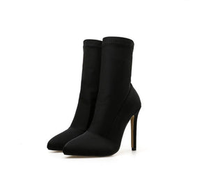 Silk Sock Stretch Stiletto Ankle Boots