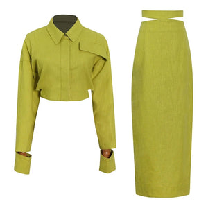 Lapel Cut Out Midi Two Piece Set