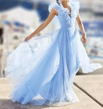Load image into Gallery viewer, Tulle Ruffles A Line Pleated Prom Dress