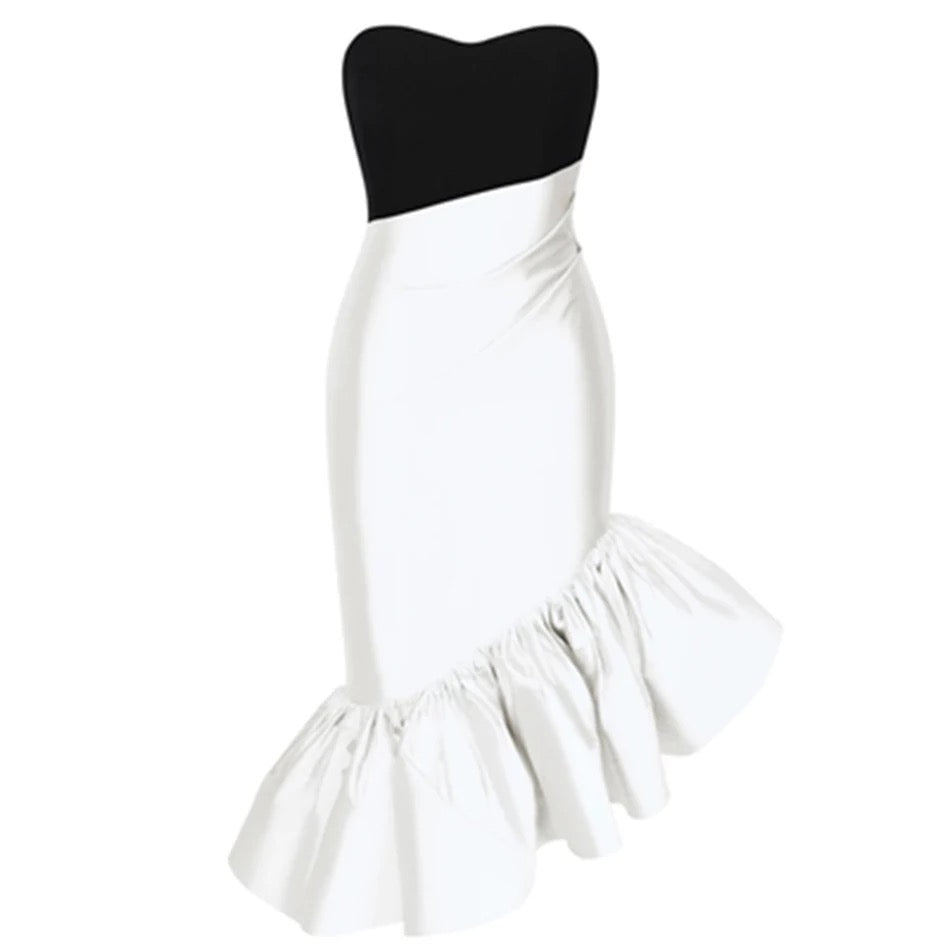 Wrapped Color Block Ruffled Dress