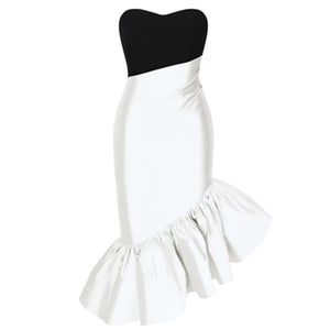 Wrapped Color Block Ruffled Dress