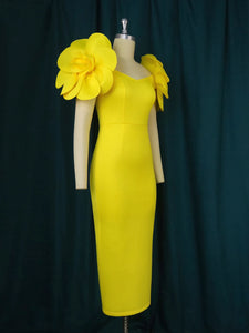 Yellow Flower Wedding Guest Dress