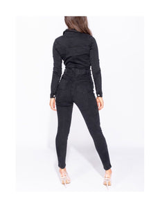 Charcoal Belted Denim Jumpsuit