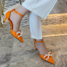 Load image into Gallery viewer, Ankle Strap Pearl Chain Heels