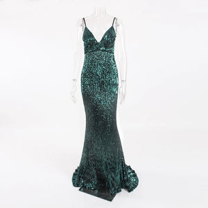 Sequined Stretch Backless Evening Dress