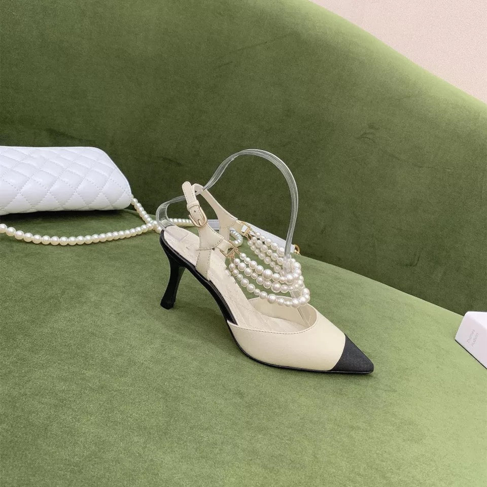 String Bead Pointed Toe Heels