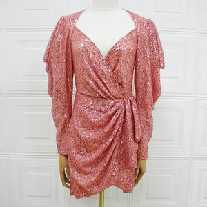 Pink Sequins Evening Mini Dress