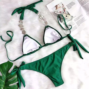 Big Rhinestone Straps Bikini Set