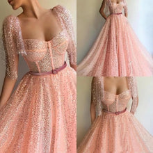 Load image into Gallery viewer, Bling Pink A Line Sequinned Prom Dress