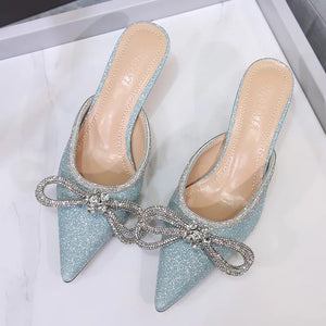 Pointed Bowknot Rhinestone Slip-on