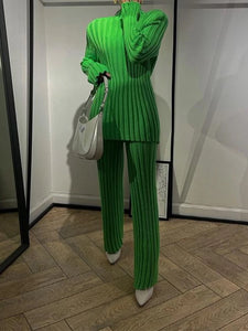 Knitted Solid Sweater Pant Suit
