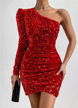 Carica l&#39;immagine nel visualizzatore di Gallery, Sequin One Shoulder Mini Dress