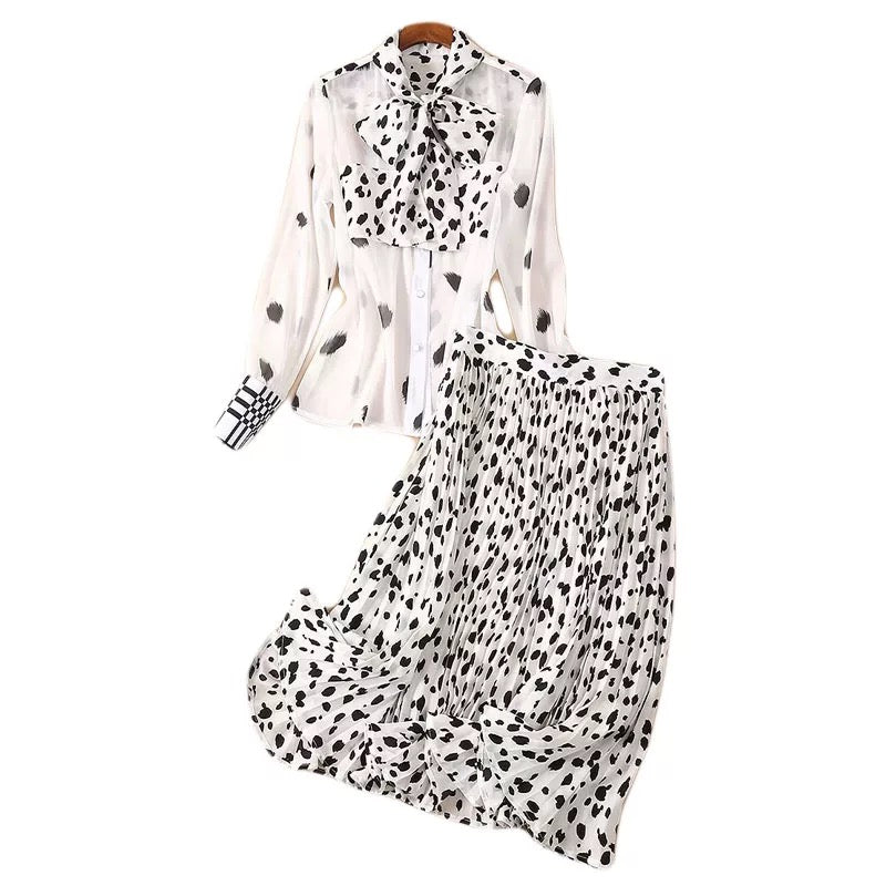 Leopard Print Shirt & Skirt Set
