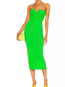 Green Mid Calf Bodycon Bandage dress