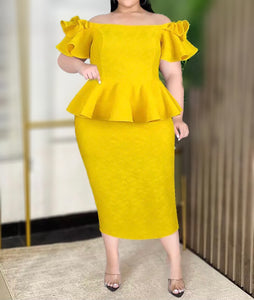 Yellow Lace Peplum Dress