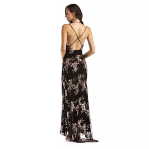 Sequin Halter Evening Dress
