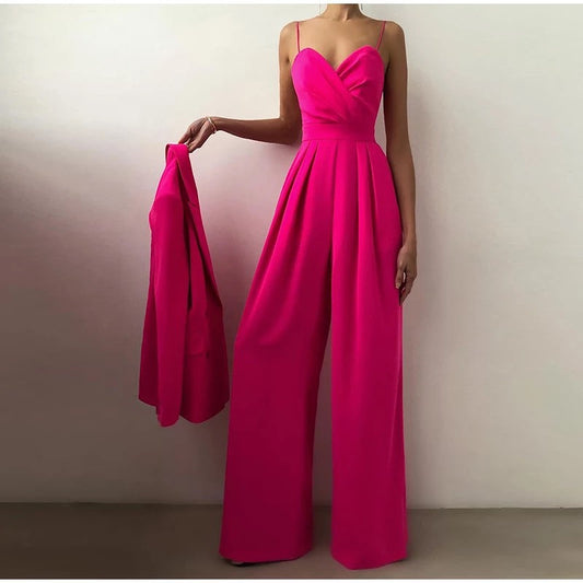 Sling Backless Slim Waist Wide Leg Rompers