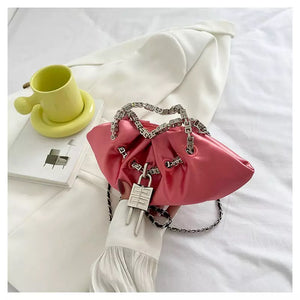 Designer Chain Ruched Pouch Bag